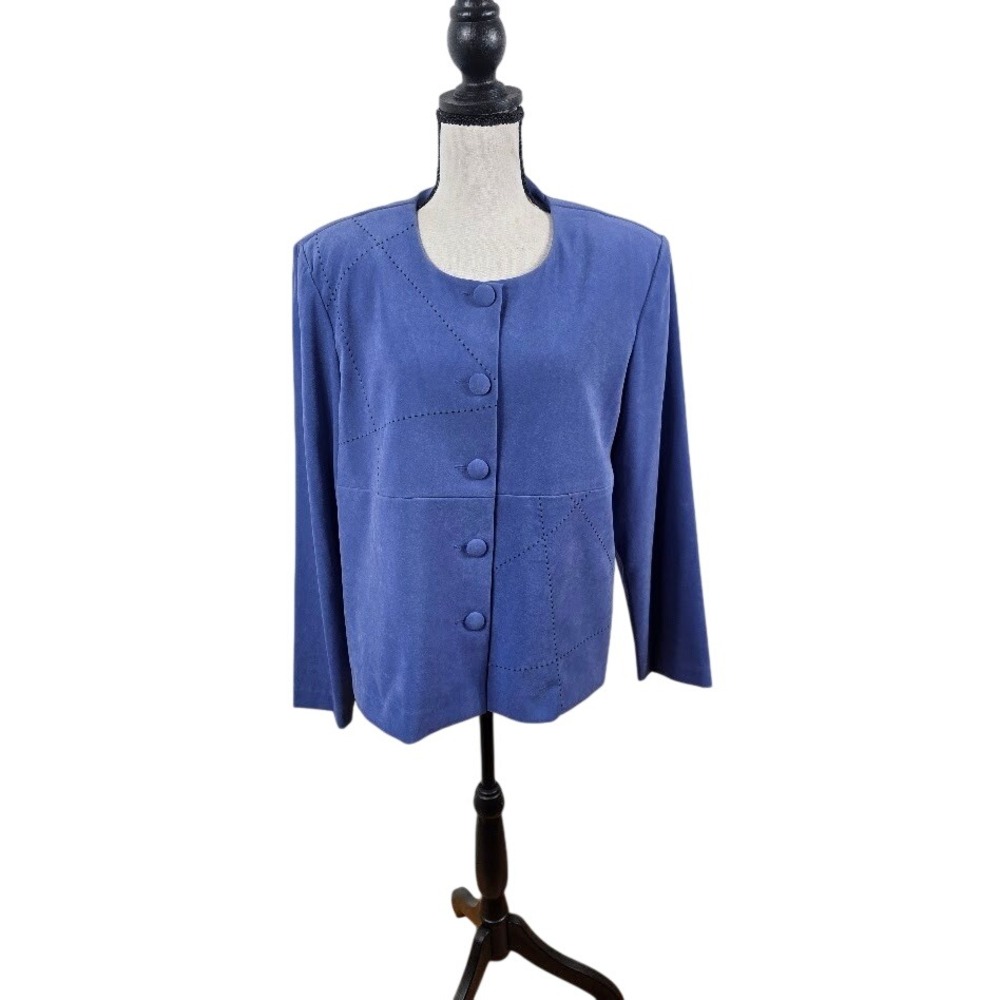 Leslie Fay Skirt Suit Women 18 Blue‎ 2pc Jacket Midi Skirt Set Professional Work